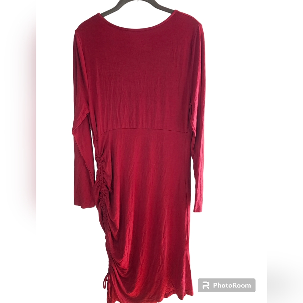 Isabel women's red long-sleeved scoop neck  rushed side maternaty dress size L